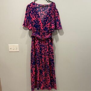 SHEIN Pink and Blue Patterned Maxi Dress